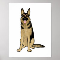 Beautiful German Shepherd Dog Cartoon Art Drawing