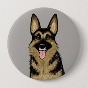 Beautiful German Shepherd Dog Cartoon Pet Art 4 Inch Round Button