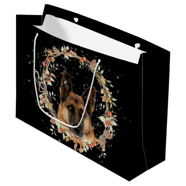 Beautiful German Shepherd Holiday Gift Bag (Front Angled)