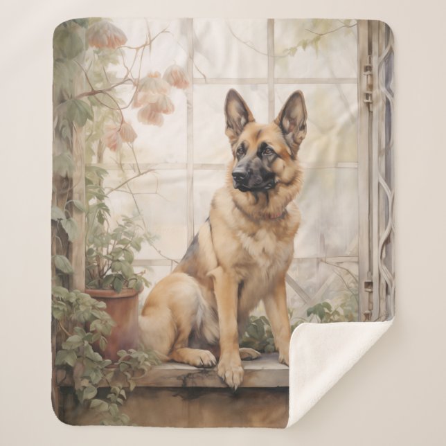 Beautiful German Shepherd Sherpa Blanket (Front)