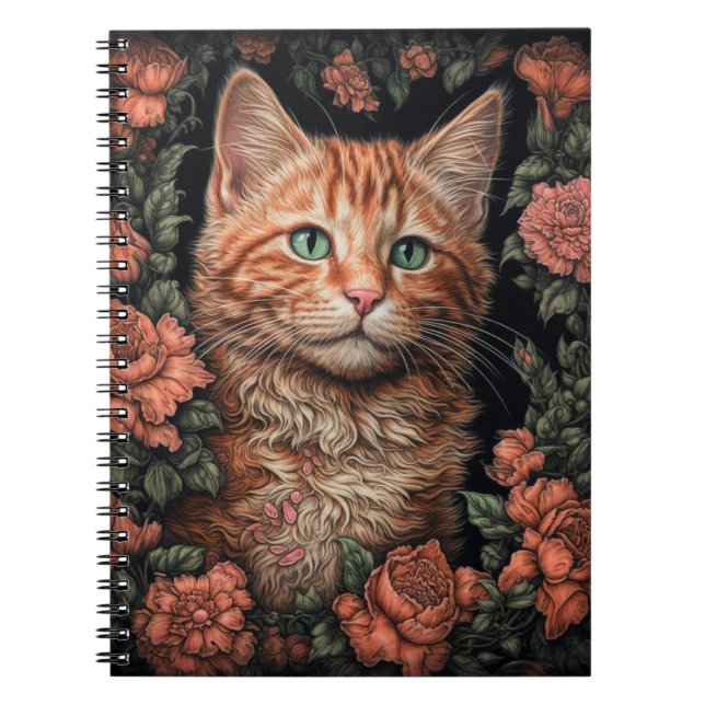 Beautiful Ginger Kitten and Flowers Notebook (Front)