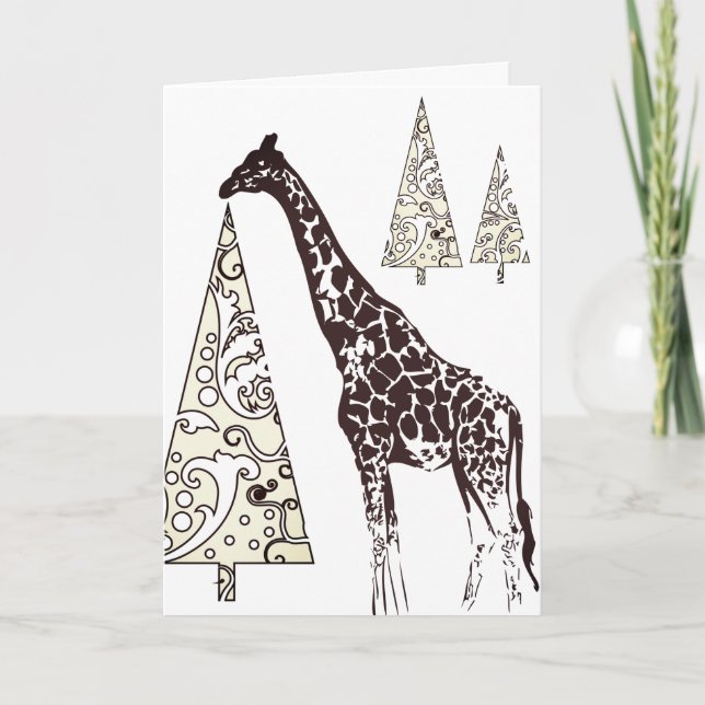Beautiful Giraffe and Decorative Christmas Trees Holiday Card (Front)