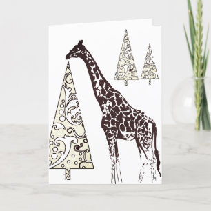 Beautiful Giraffe and Decorative Christmas Trees Holiday Card