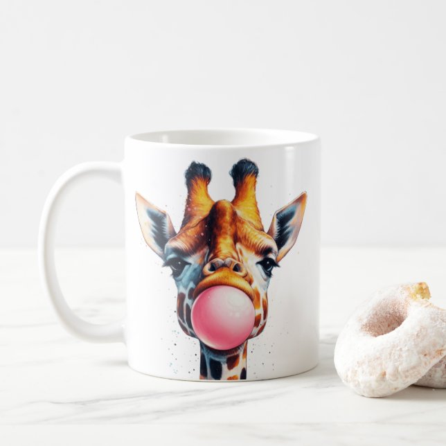 beautiful giraffe blowing bubblegum coffee mug (With Donut)