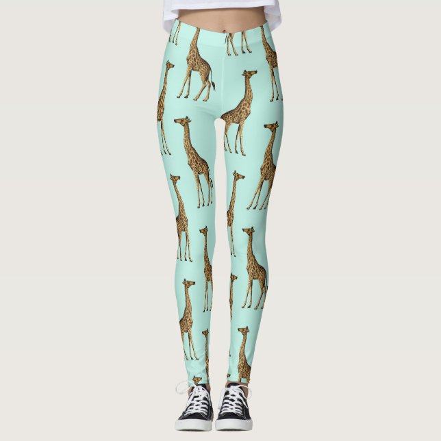 Beautiful Giraffes Blue and Gold Leggings (Front)