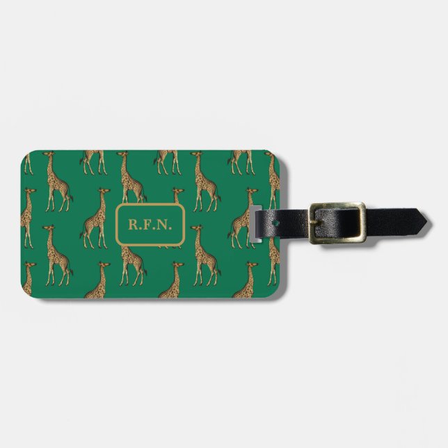 Beautiful Giraffes Green and Brown Luggage Tag (Front Horizontal)