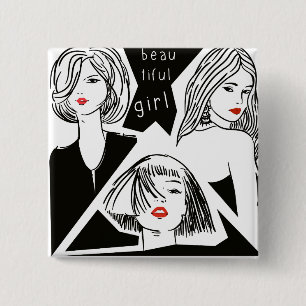 beautiful girl 2 inch square button