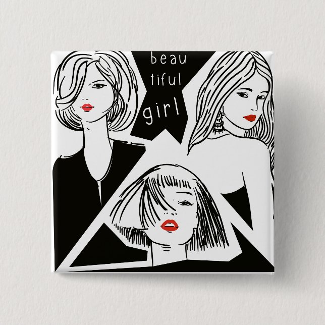 beautiful girl 2 inch square button (Front)