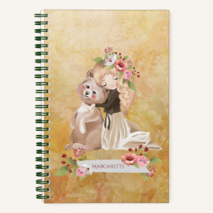 Beautiful Girl and Bear Lovely Illustration  Notebook