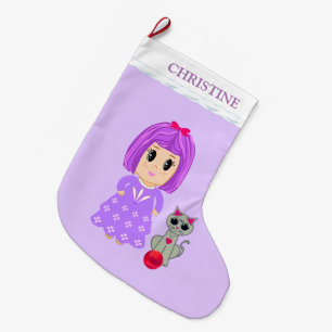 Beautiful  Girl and Cat Large Christmas Stocking