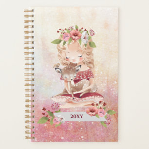 Beautiful Girl and Deer Lovely Illustration Planner