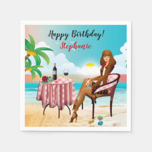 Beautiful Girl At The Beach Birthday Napkins