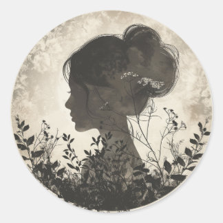 Beautiful Girl beside Flowers Classic Round Sticker