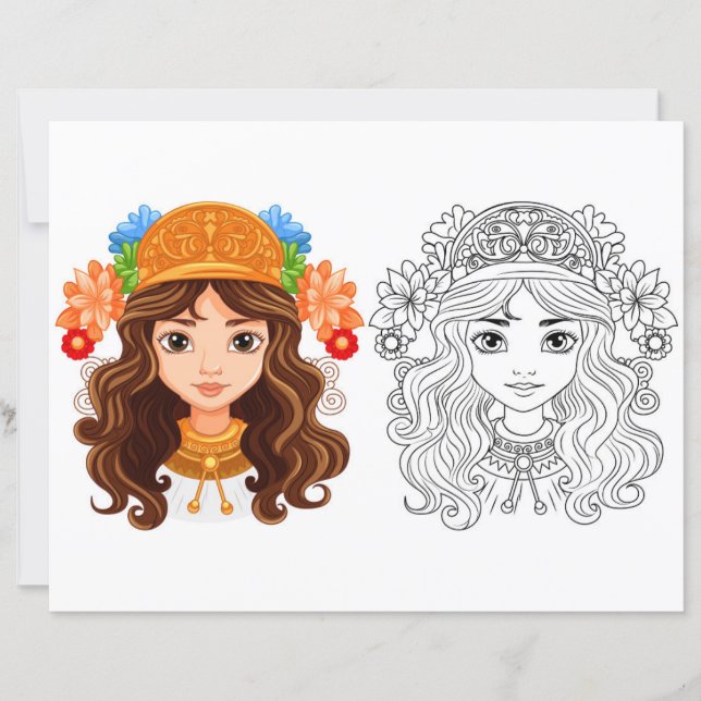 Beautiful girl colouring page  (Front)