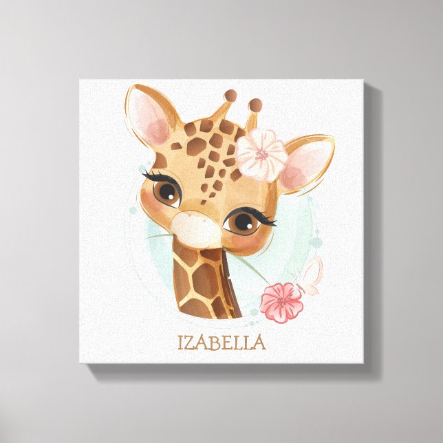 beautiful girl giraffe baby nursery canvas print (Front)