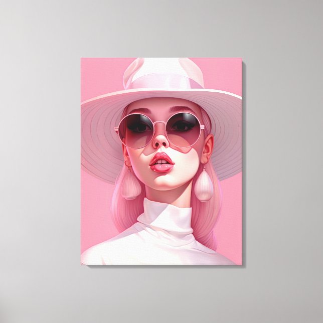 Beautiful Girl in a pink sunglasses Canvas Print (Front)