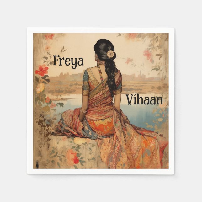 Beautiful Girl in Sari Personalized Napkin (Front)