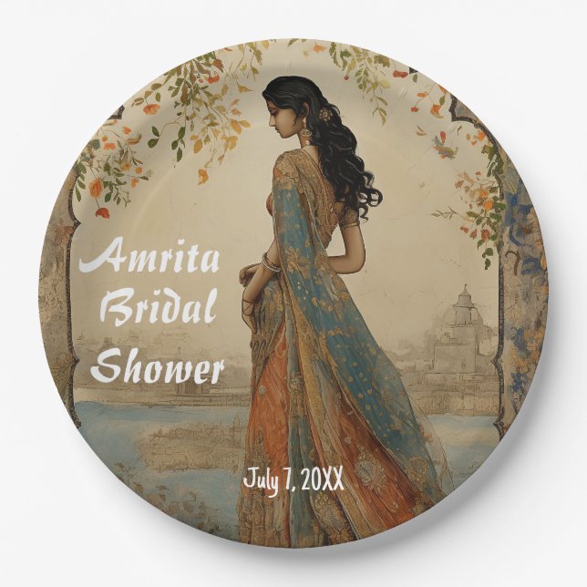 Beautiful Girl in Sari Personalized Paper Plate (Front)