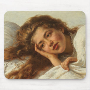 Beautiful Girl Lying in Bed With Red Hair Mouse Pad