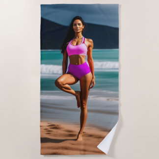 Beautiful girl model in pink Beach Towel