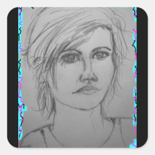 beautiful girl portrait square sticker