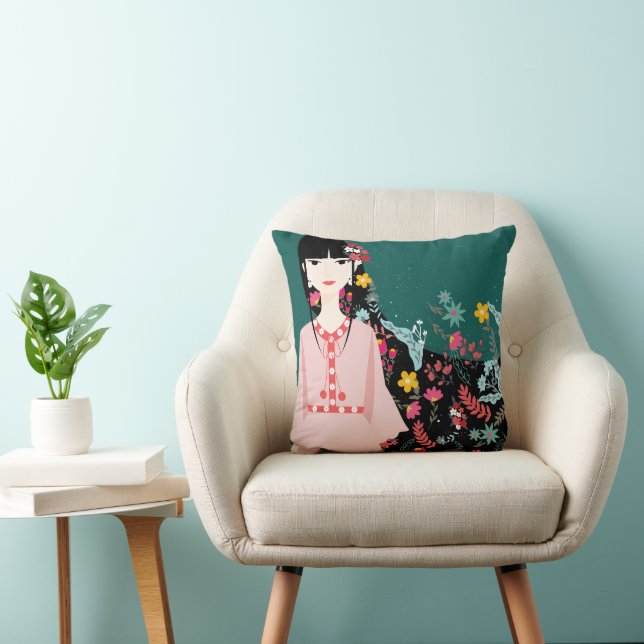 Beautiful Girl Throw Pillow (Chair)