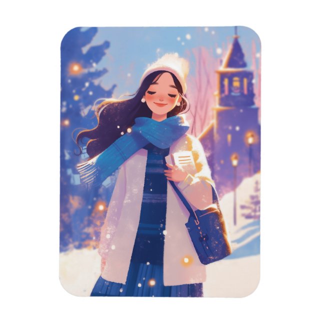 Beautiful Girl Walking on Winter Street Magnet (Vertical)