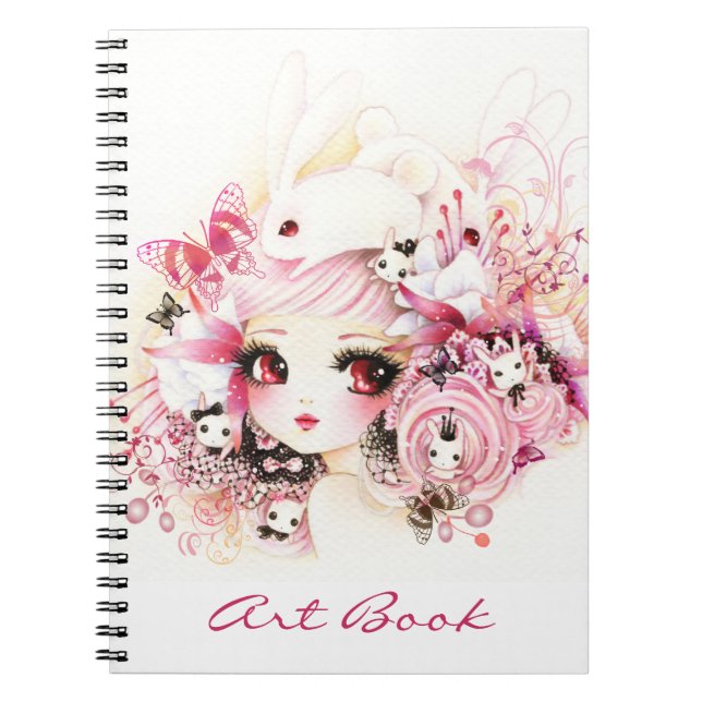 Beautiful girl with cute bunnies notebook (Front)