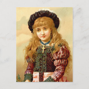 Beautiful Girl with Gold Cross Pendant Postcard