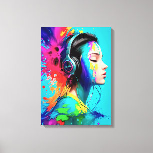 Beautiful Girl with Headphones Canvas Print