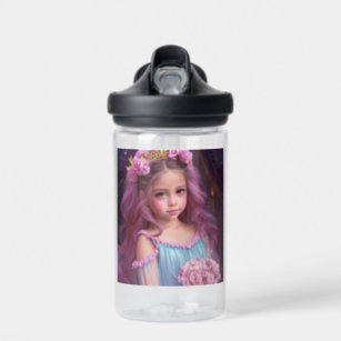 Beautiful Girl with Pink Flowers in her Hair Water Bottle