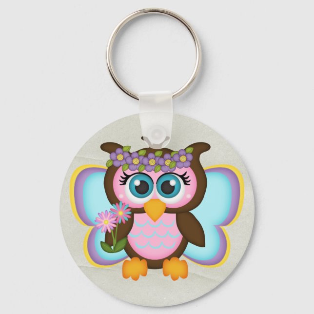 Beautiful Girly Fairy Owl Keychain (Front)