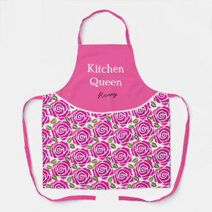 Beautiful Girly Hot Pink Magenta Roses Custom Name Apron