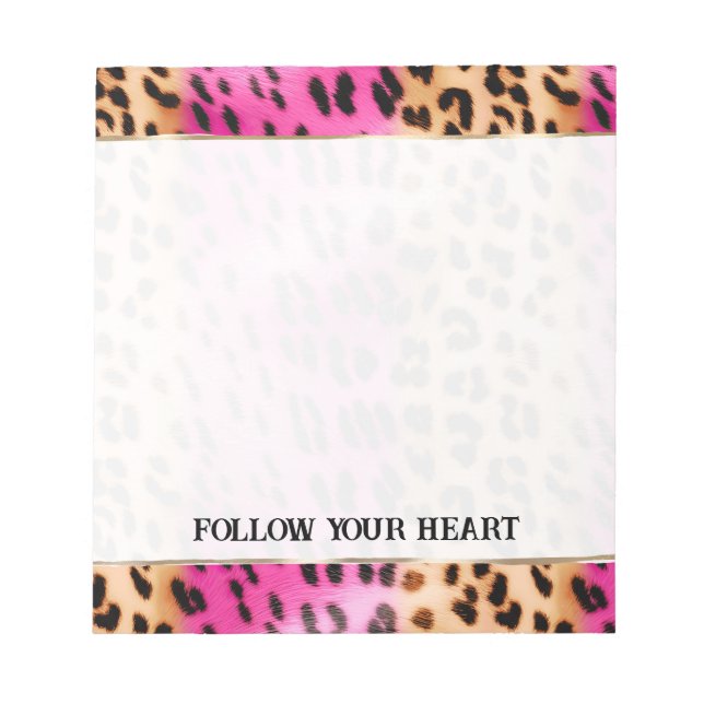 Beautiful Girly Pink Cream Gold Leopard Print Notepad (Front)
