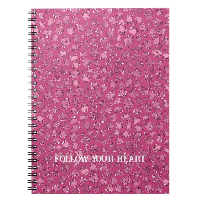 Beautiful Girly Pink Glitter Glitzy Leopard Print Notebook (Front)