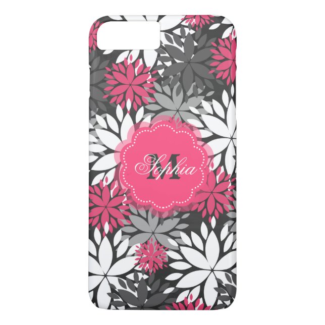 Beautiful girly trendy monogram floral pattern Case-Mate iPhone case (Back)