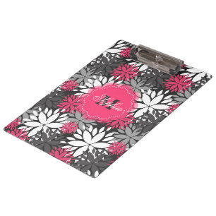 Beautiful girly trendy monogram floral pattern clipboard