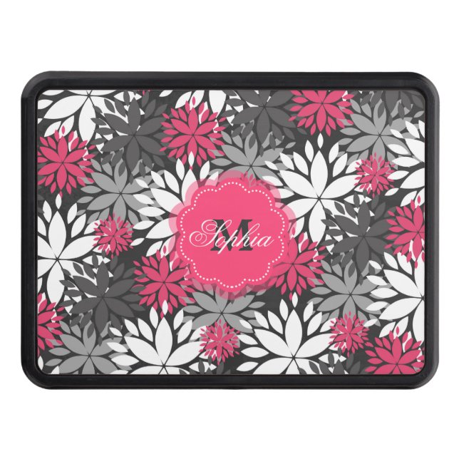 Beautiful girly trendy monogram floral pattern trailer hitch cover (Front)