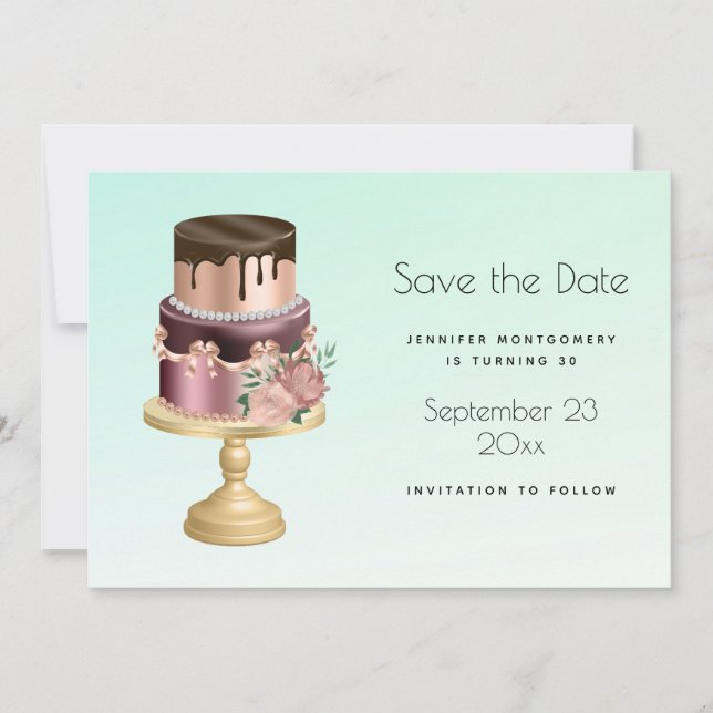 Beautiful Glam Party Cake Birthday Save The Date (Front)