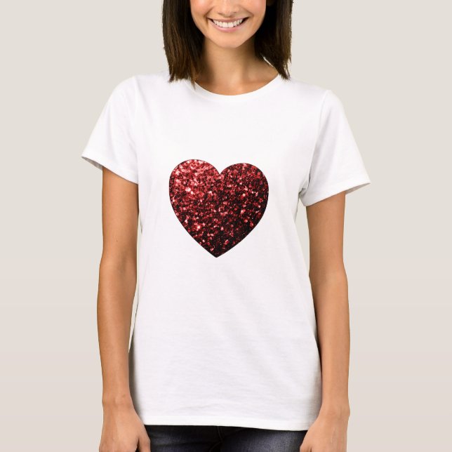 Beautiful Glamour Red Glitter sparkles Heart T-Shirt (Front)