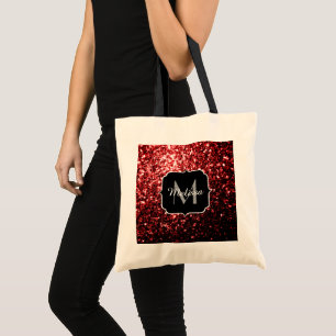 Beautiful Glamour Red Glitter sparkles Monogram Tote Bag