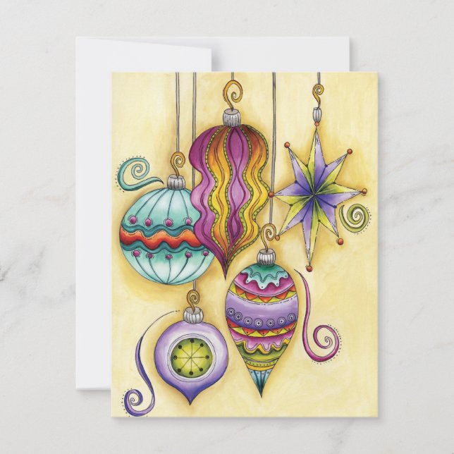 Beautiful Glass Colourful Christmas Ornaments Holiday Card (Front)