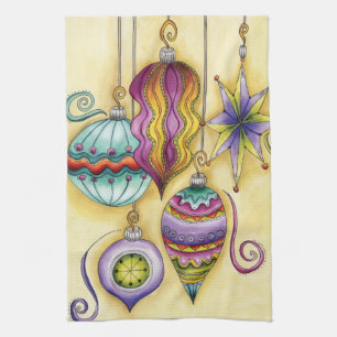 Beautiful Glass Colourful Christmas Ornaments Kitchen Towel
