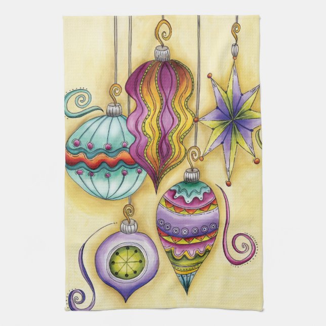 Beautiful Glass Colourful Christmas Ornaments Kitchen Towel (Vertical)