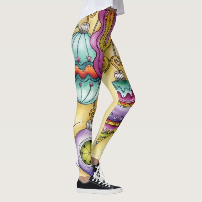 Beautiful Glass Colourful Christmas Ornaments Leggings (Right)