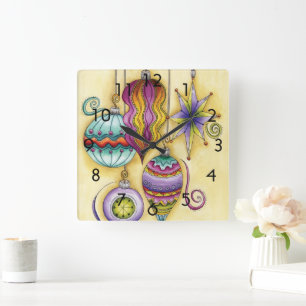 Beautiful Glass Colourful Christmas Ornaments Square Wall Clock