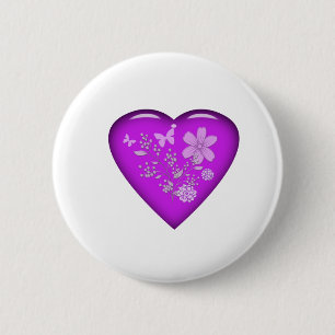 Beautiful Glass Floral Heart 2 Inch Round Button