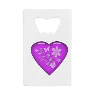 Beautiful Glass Floral Heart Credit Card Bottle Opener