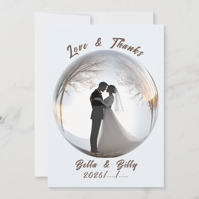 Beautiful Glass Globe Wedding Thank You Card (Front)