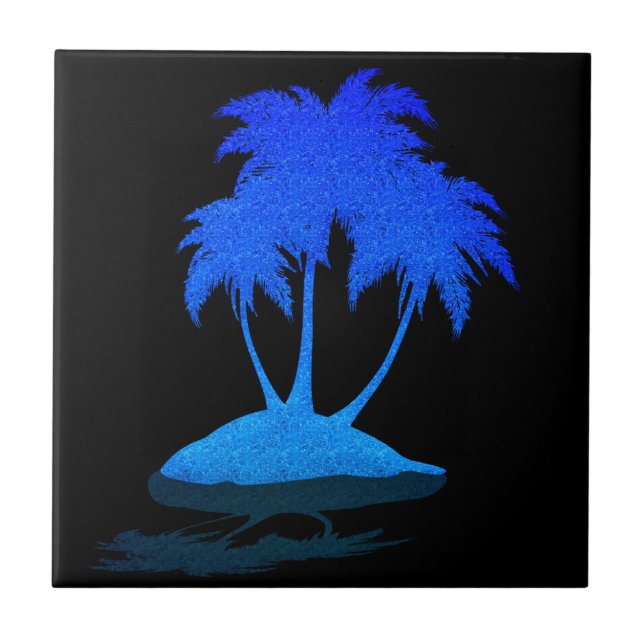 Beautiful Glitter Blue Palms - Exotic Island Tile (Front)